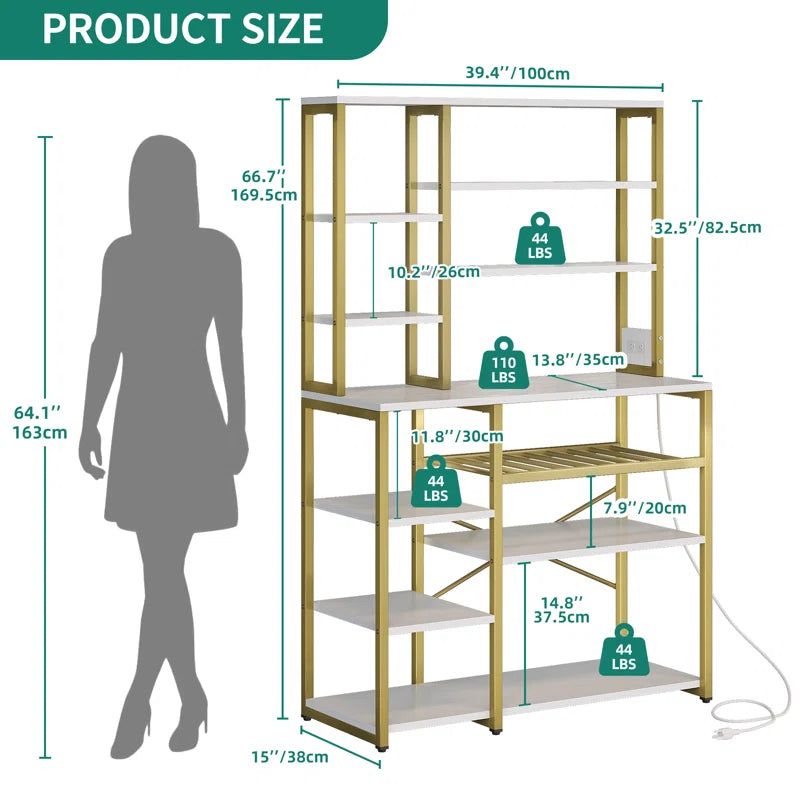 Kitchen Rack: 39.4'' Standard Baker's Rack made of Wood and Compatibility with Microwave