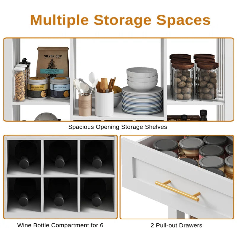 Kitchen Island Table: 39.4" Modern Rolling Island with Drop Leaf, Wine Rack & Storage