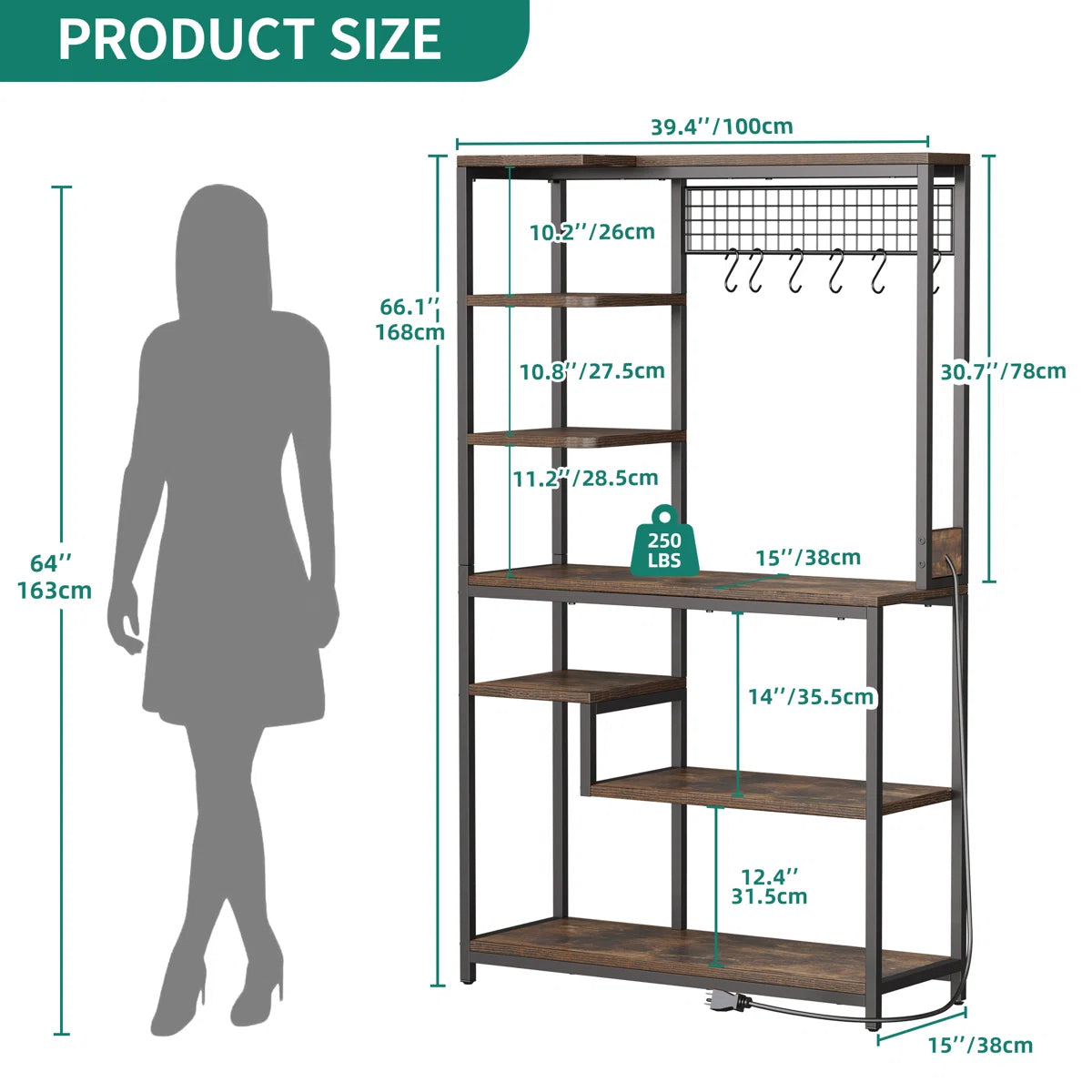 Kitchen Rack: 39.4"W Standard Baker's Rack with Microwave Compatibility