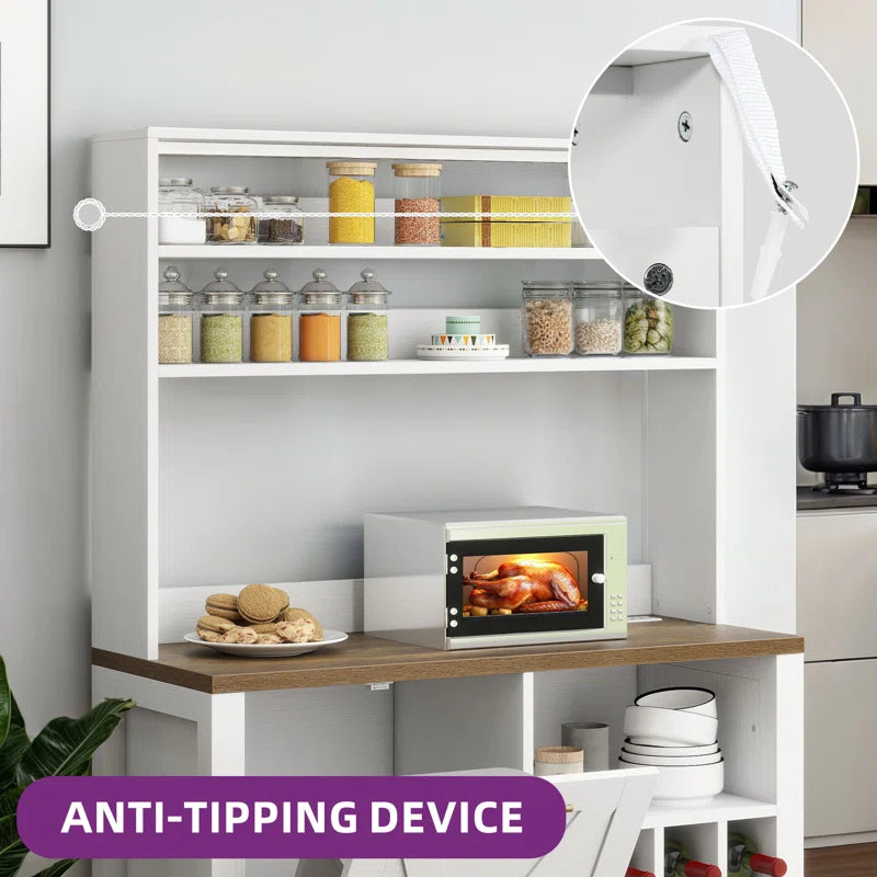 Kitchen Racks: 39.4'' Wood Baker's Rack with Trash Can Bin Cabinet and Microwave Compatibility