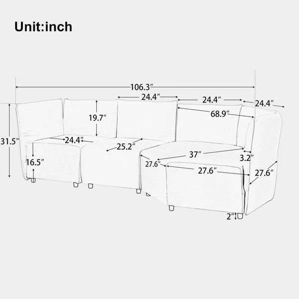 3 Seater Sofa: 106.3'' Upholstered Sofa