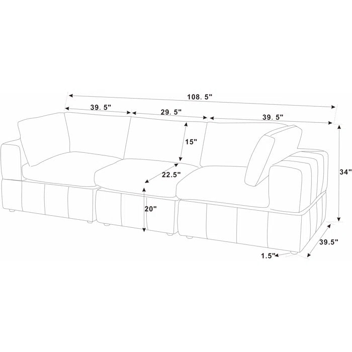 3 seater Sofa 108.5 Upholstered Sofa