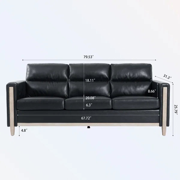 3 Seater Sofa: Sofa 79.53'' Vegan Leather Sofa