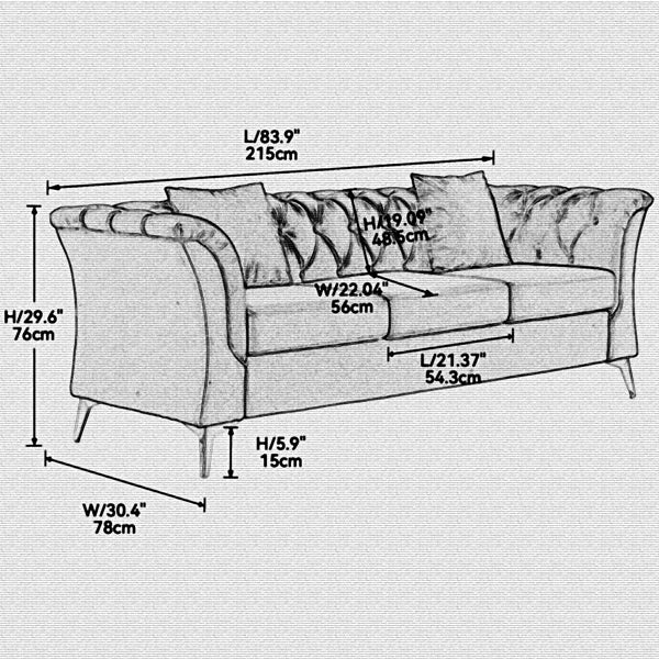 3 Seater Sofa: 83.91'' Upholstered Sofa