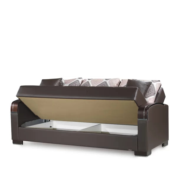 3 Seater Sofa: 87 in. Vegan Leather 3-Seater Twin 3-in-1 Sleeper Sofa Bed with Storage