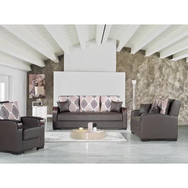 3 Seater Sofa: 87 in. Vegan Leather 3-Seater Twin 3-in-1 Sleeper Sofa Bed with Storage