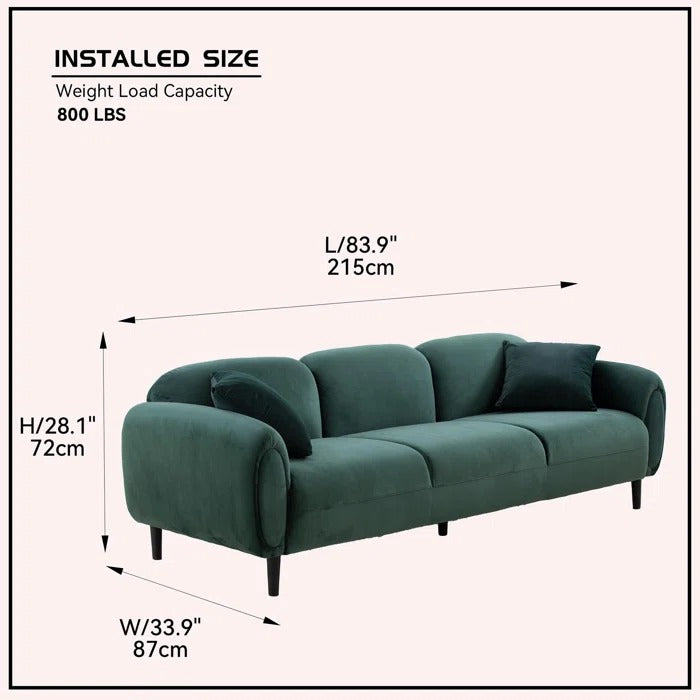 3 Seater Sofa: Mid Century Modern 3 Seater Couch Velveteen Sofa With Solid Wood Leg For Living Room