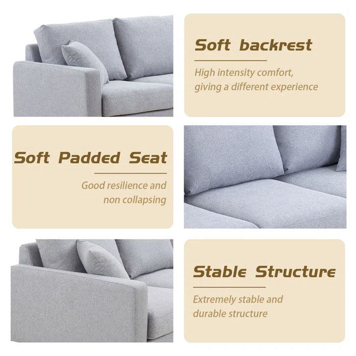 3 Seater Sofa: Modern Three Seat Sofa Couch With 2 Pillows
