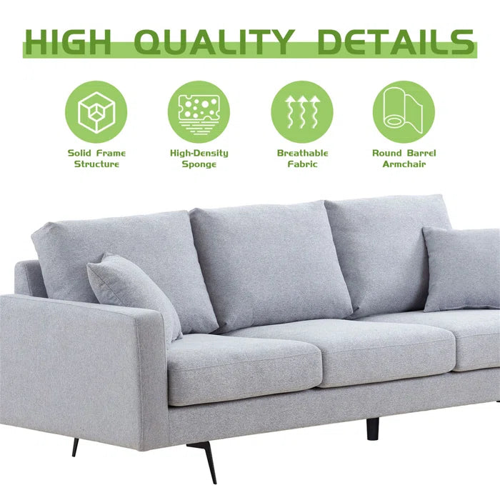 3 Seater Sofa: Modern Three Seat Sofa Couch With 2 Pillows