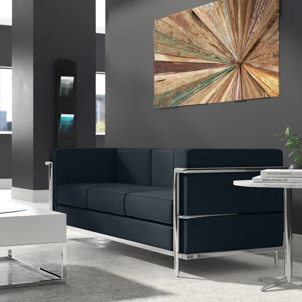 3 Seater Sofa: Orsola Contemporary Leather Soft Sofa with Double Bar Encasing Frame