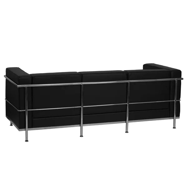 3 Seater Sofa: Orsola Contemporary Leather Soft Sofa with Double Bar Encasing Frame
