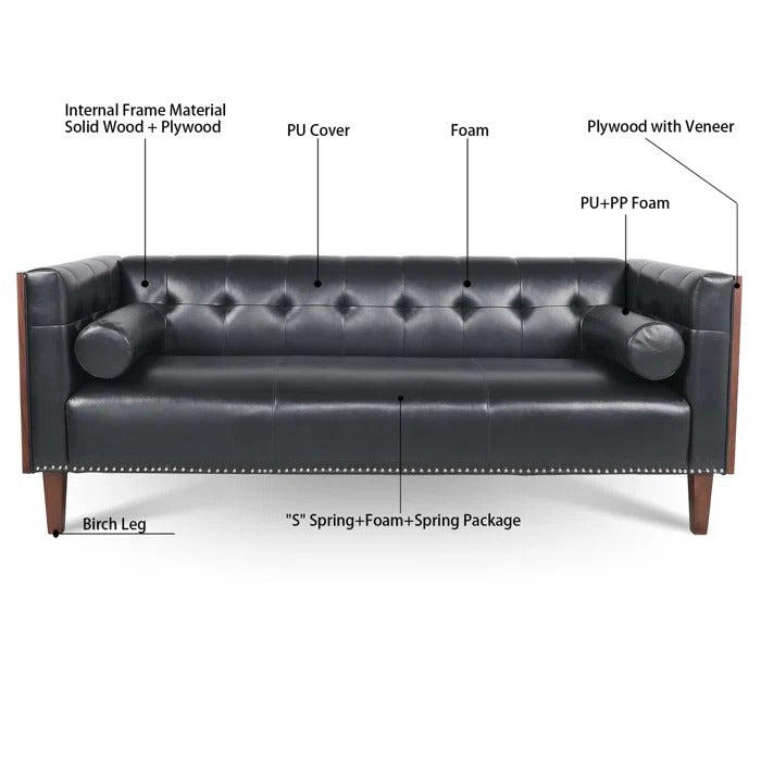 3 Seater Sofa Set: 76.37'' Vegan Leather Sofa