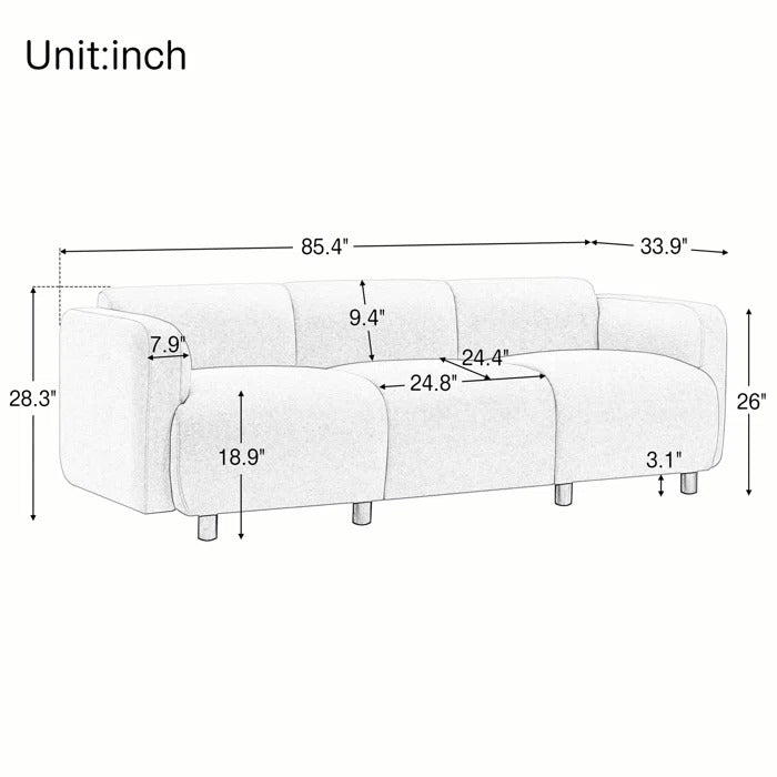 3 Seater Sofa Set: 85.4'' Upholstered Sofa