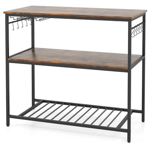 Kitchen Rack: 3 Shelves Industrial Prep Table with Bottom Wine Rack for Kitchen Island