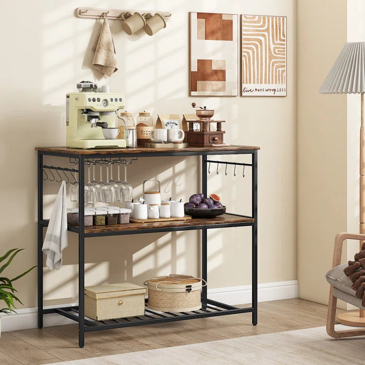 Kitchen Rack: 3 Shelves Industrial Prep Table with Bottom Wine Rack for Kitchen Island