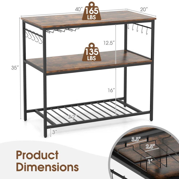 Kitchen Rack: 3 Shelves Industrial Prep Table with Bottom Wine Rack for Kitchen Island