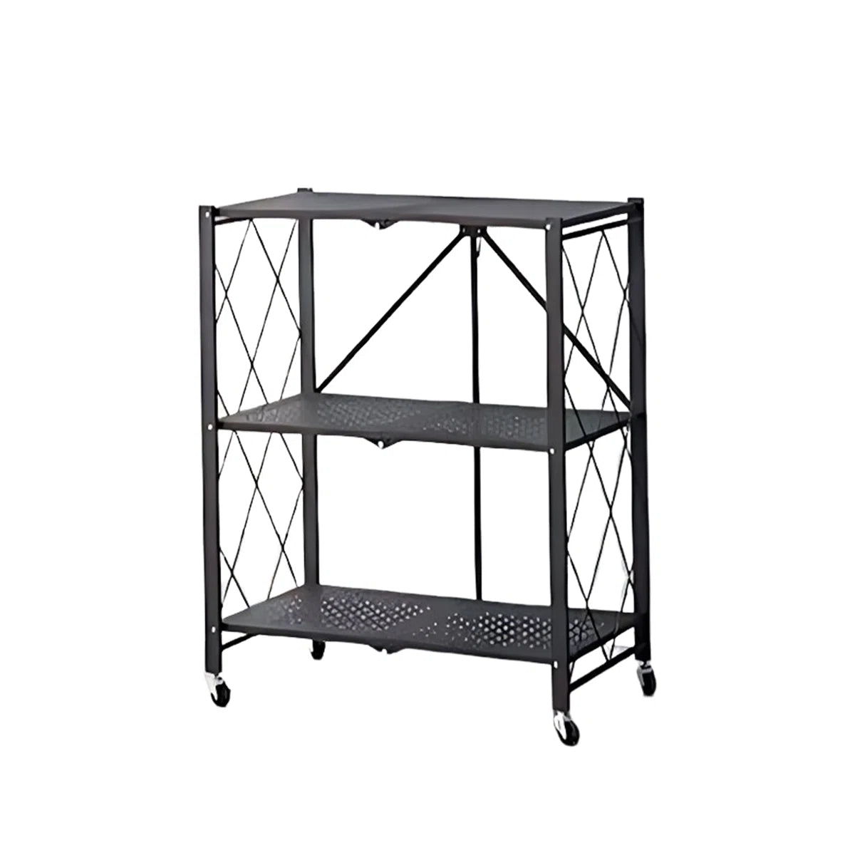 Kitchen Rack: 3 Tier Foldable Storage Shelf with Wheels for Kitchen Bakers Rack
