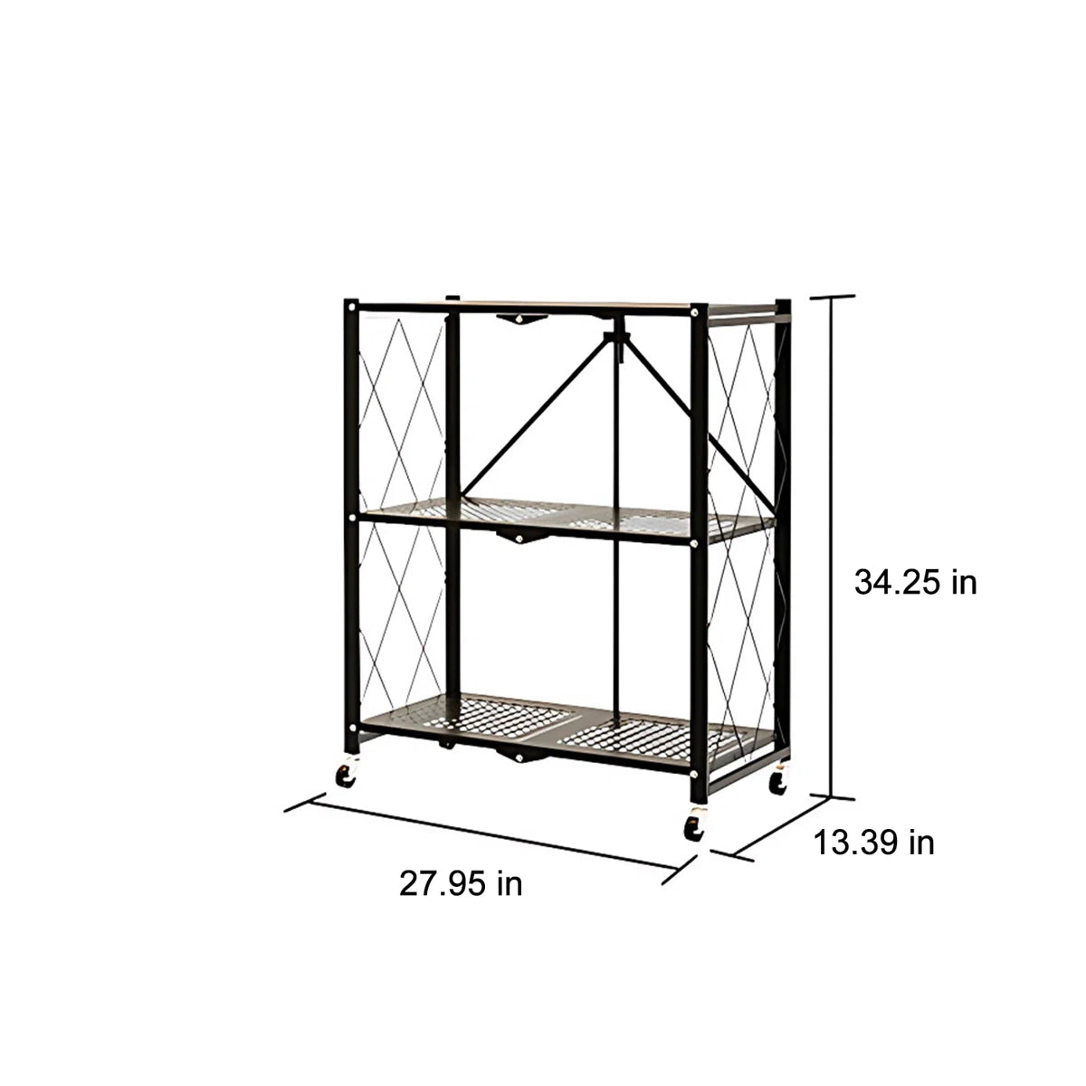 Kitchen Rack: 3 Tier Foldable Storage Shelf with Wheels for Kitchen Bakers Rack