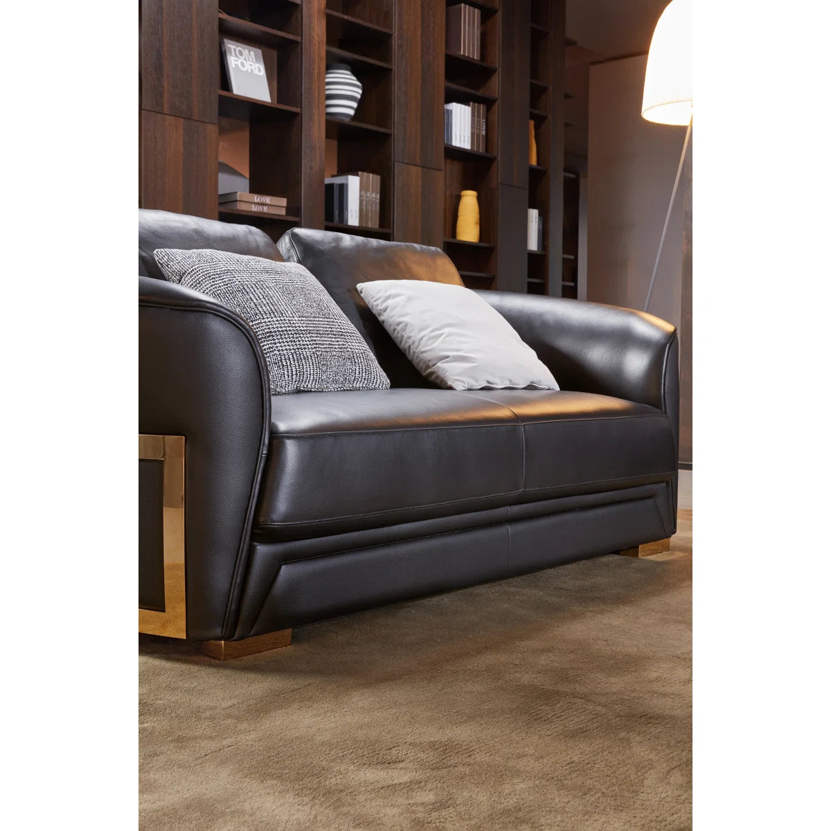 Luxury Sofa Sets: 90'' Wide Genuine Leather 3-Seater Sofa Set with Loveseat and Chair in Cognac Finish