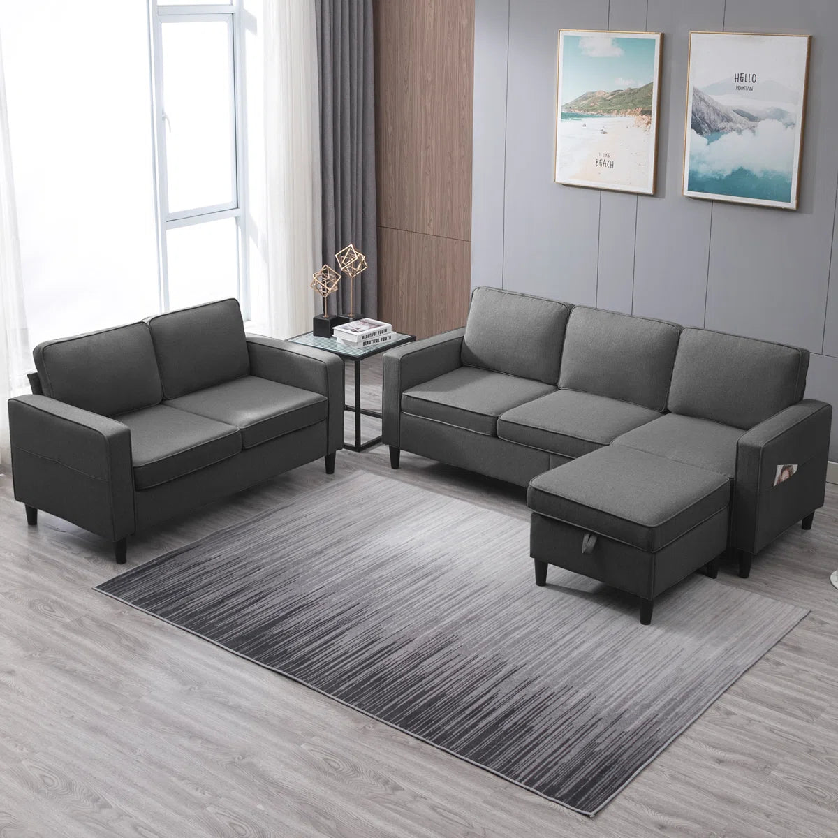 Luxury Sofa Sets: 3-Piece Cotton Blend Sofa, Loveseat & Storage Ottoman