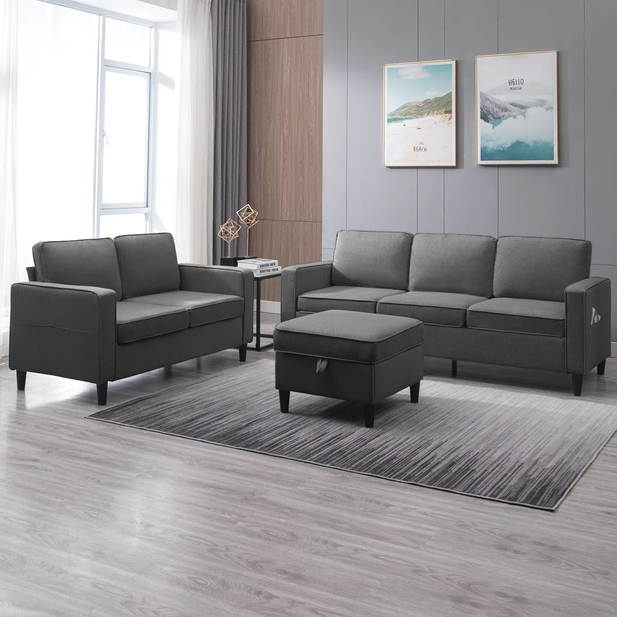 Luxury Sofa Sets: 3-Piece Cotton Blend Sofa, Loveseat & Storage Ottoman