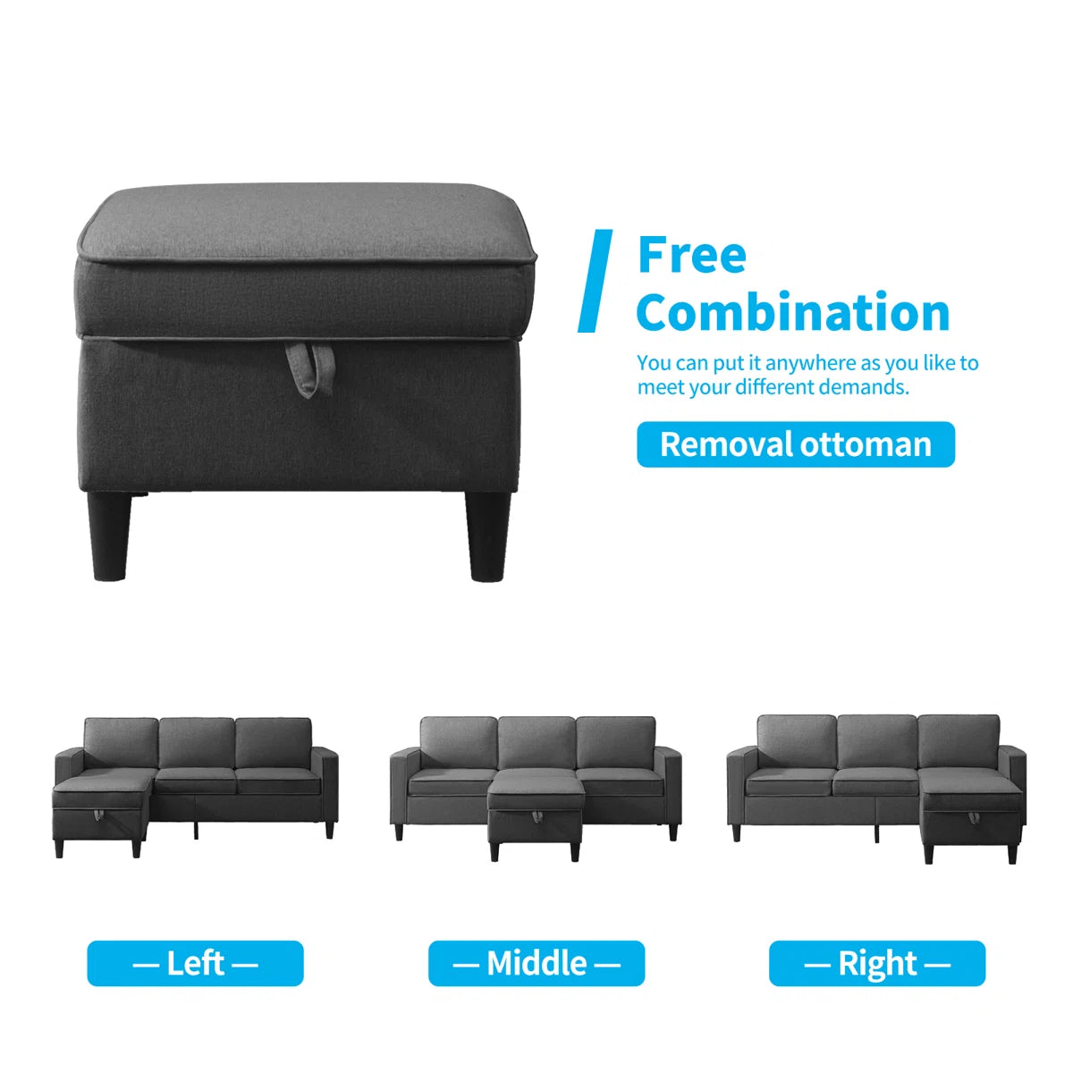 Luxury Sofa Sets: 3-Piece Cotton Blend Sofa, Loveseat & Storage Ottoman
