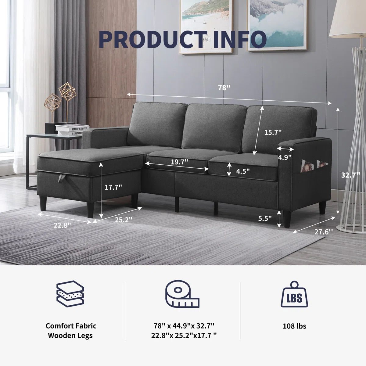 Luxury Sofa Sets: 3-Piece Cotton Blend Sofa, Loveseat & Storage Ottoman