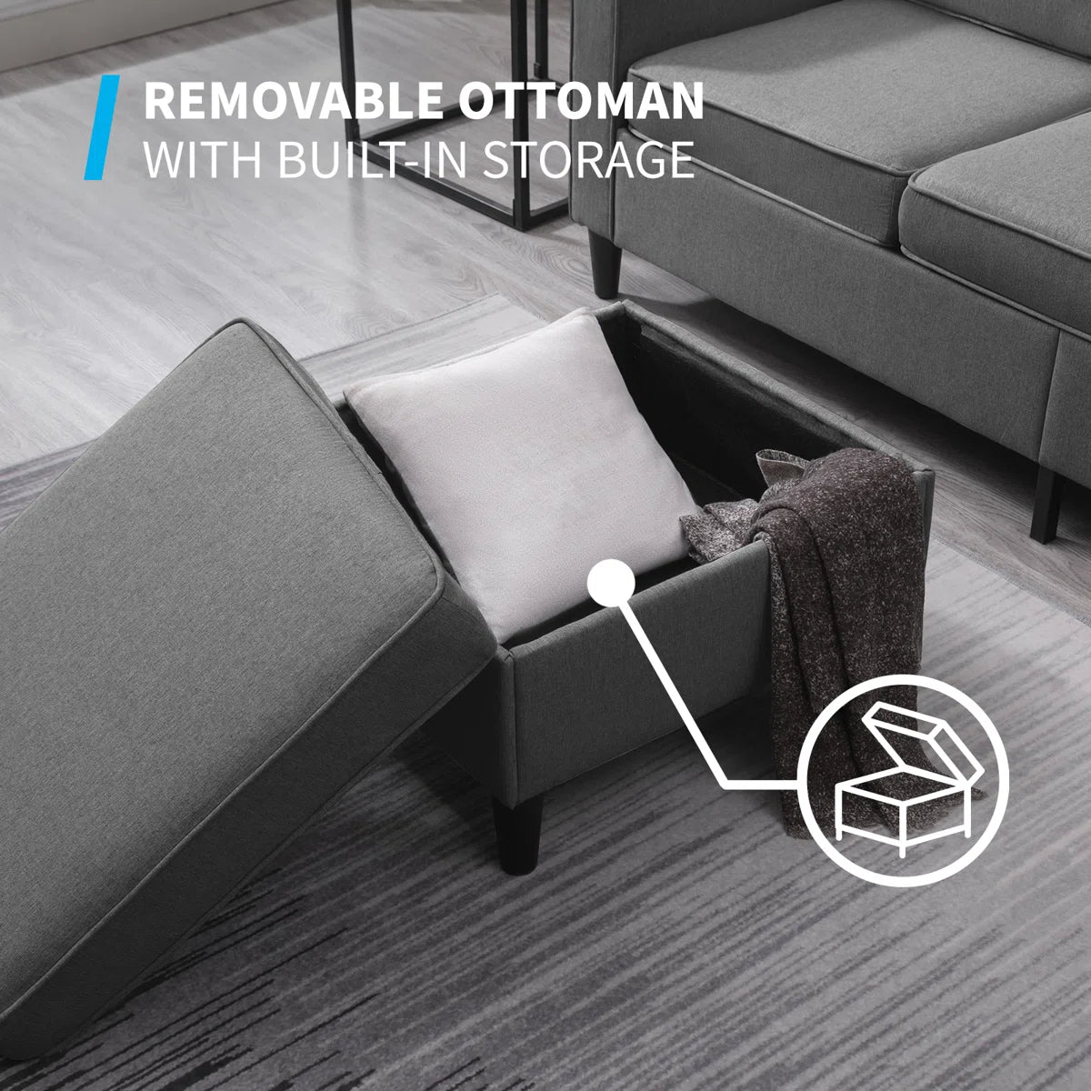 Luxury Sofa Sets: 3-Piece Cotton Blend Sofa, Loveseat & Storage Ottoman