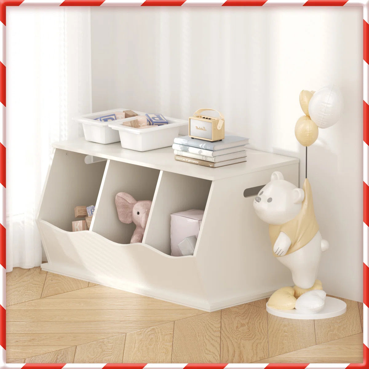 Kids Toy Storage Unit: 3-Compartment Stackable Organiser Cabinet with Side Handles