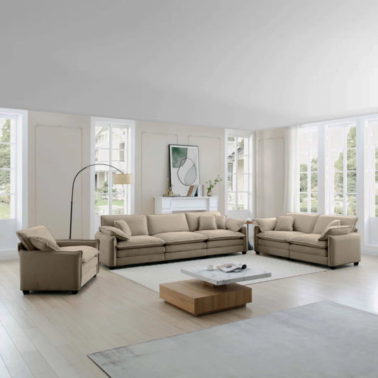 7 Seater Sofa Set: 3 Piece Oversized Tan Corduroy Sectional Sofa