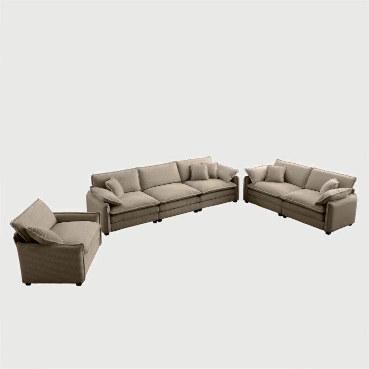 7 Seater Sofa Set: 3 Piece Oversized Tan Corduroy Sectional Sofa