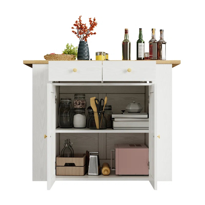 Kitchen Island Table: 47.3'' Wide Compact Set with Stools and Open Storage