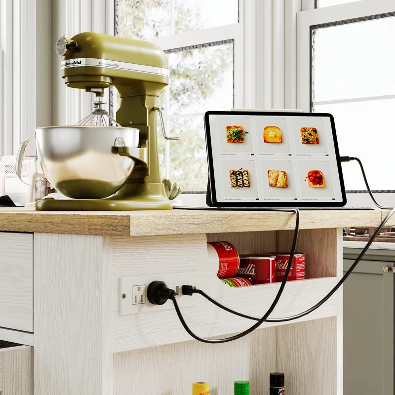 Kitchen Island Table: 47.3'' Wide Compact Set with Stools and Open Storage