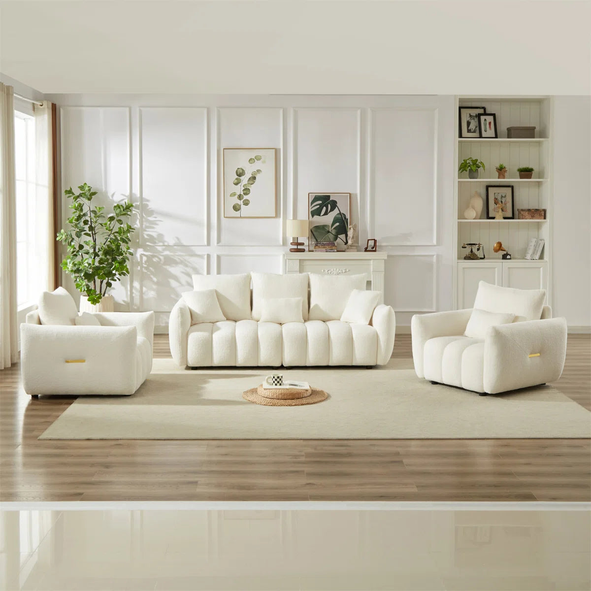 7 Seater Sofa Set: Modern Fabric Combo with Wooden Frame & Cushions