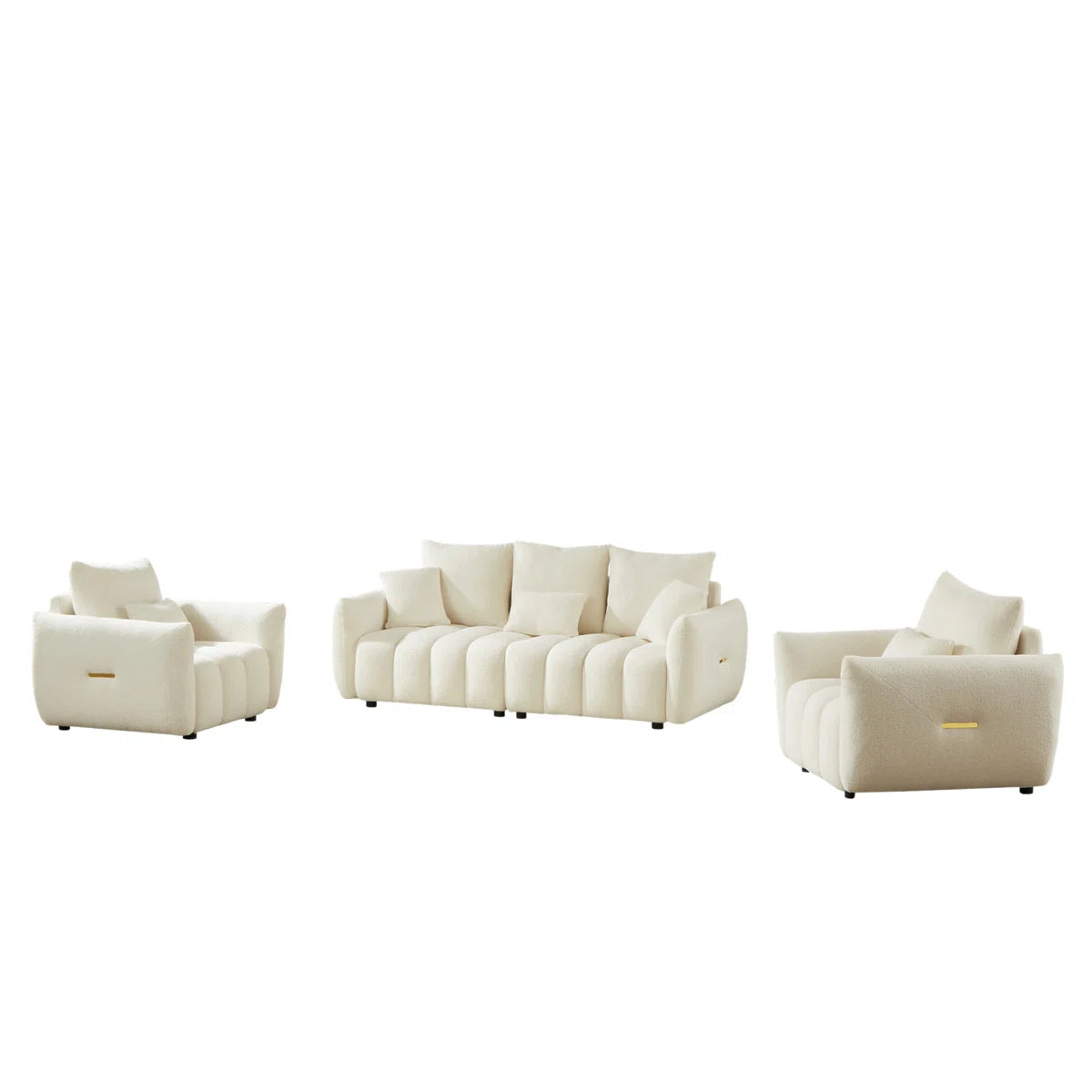 7 Seater Sofa Set: Modern Fabric Combo with Wooden Frame & Cushions