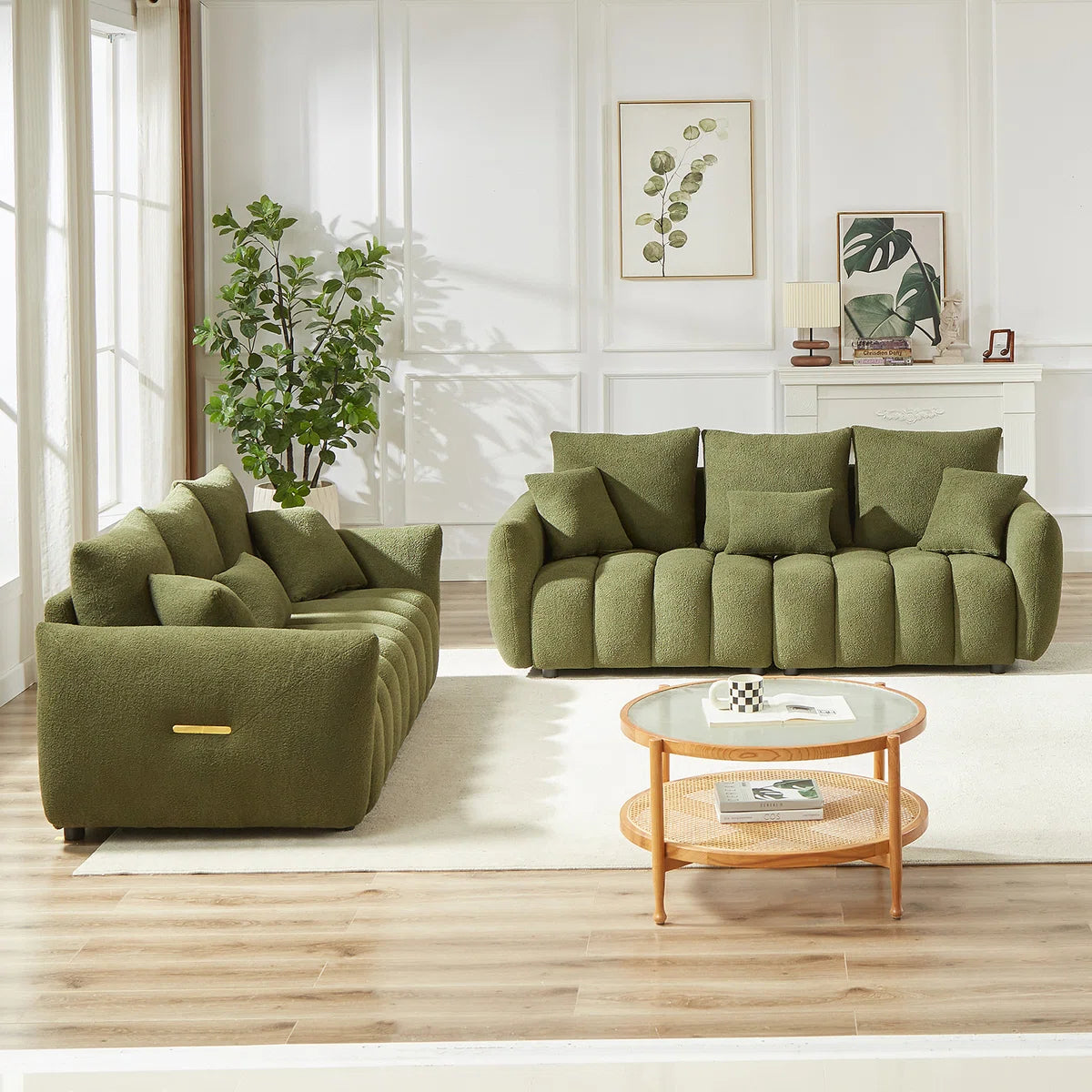 7 Seater Sofa Set: Modern 3+3 Seater Teddy Fabric Living Room Sofa