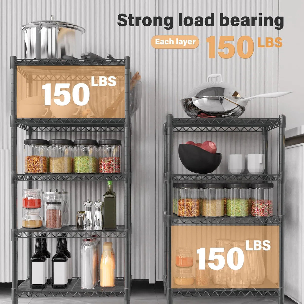 Kitchen Racks: 3-tiered grey storage racks and shelves made of sturdy steel for pantry shelves