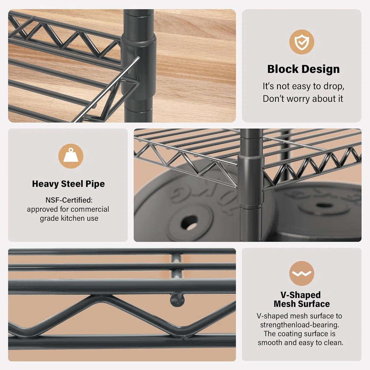 Kitchen Racks: 3-tiered grey storage racks and shelves made of sturdy steel for pantry shelves