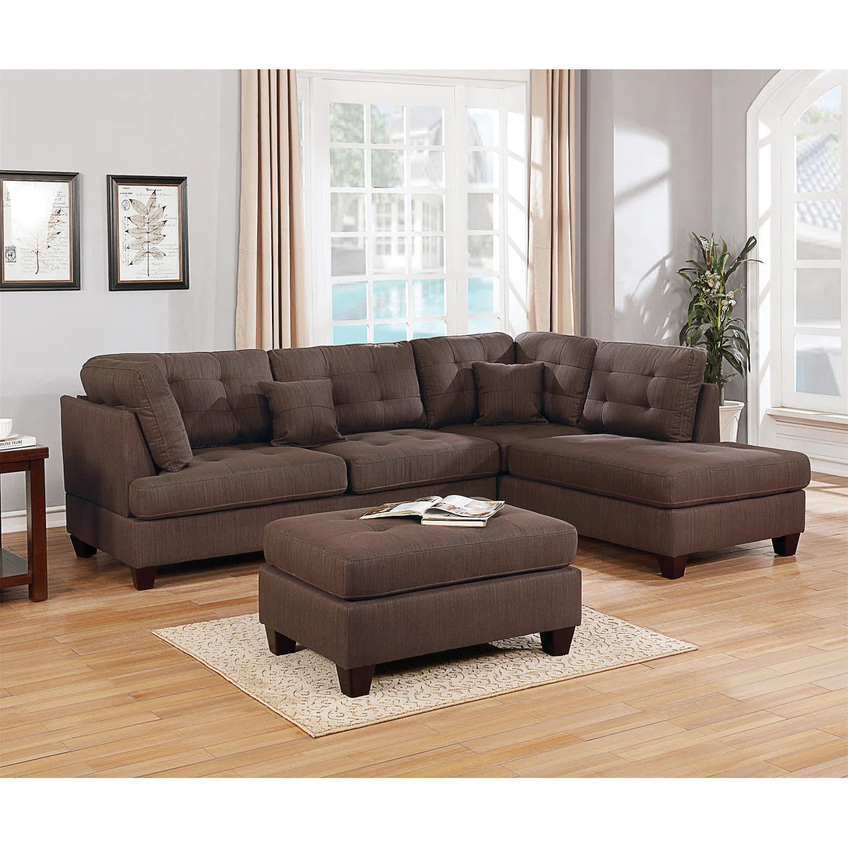 7 Seater Sofa Set: 3PC Sectional Sofa with Reversible Chaise & Ottoman