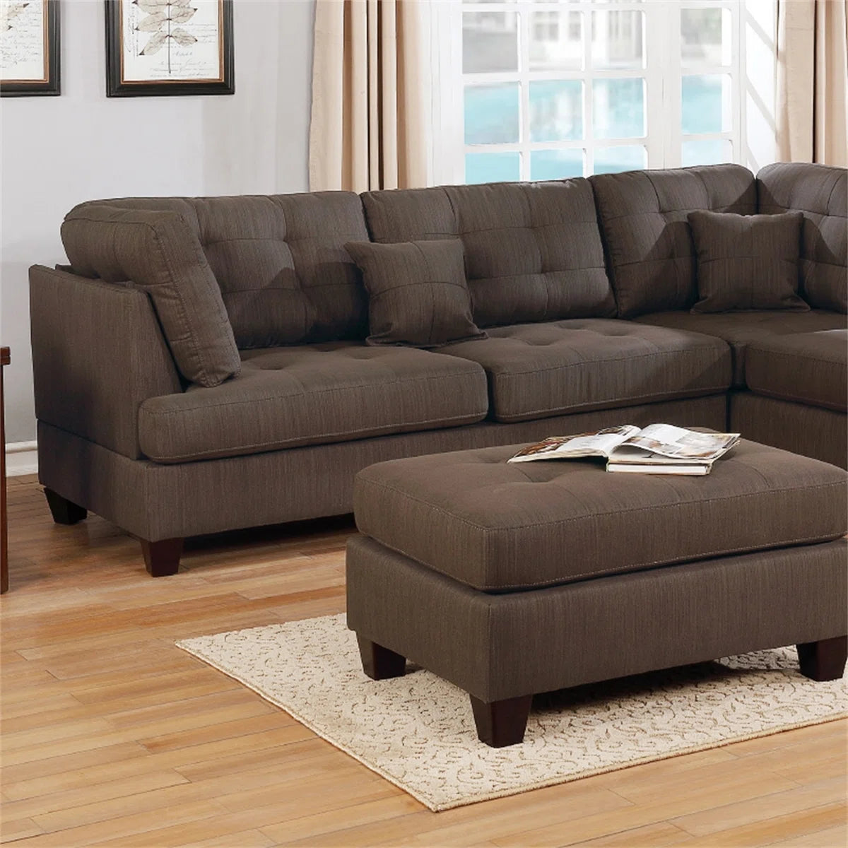 7 Seater Sofa Set: 3PC Sectional Sofa with Reversible Chaise & Ottoman