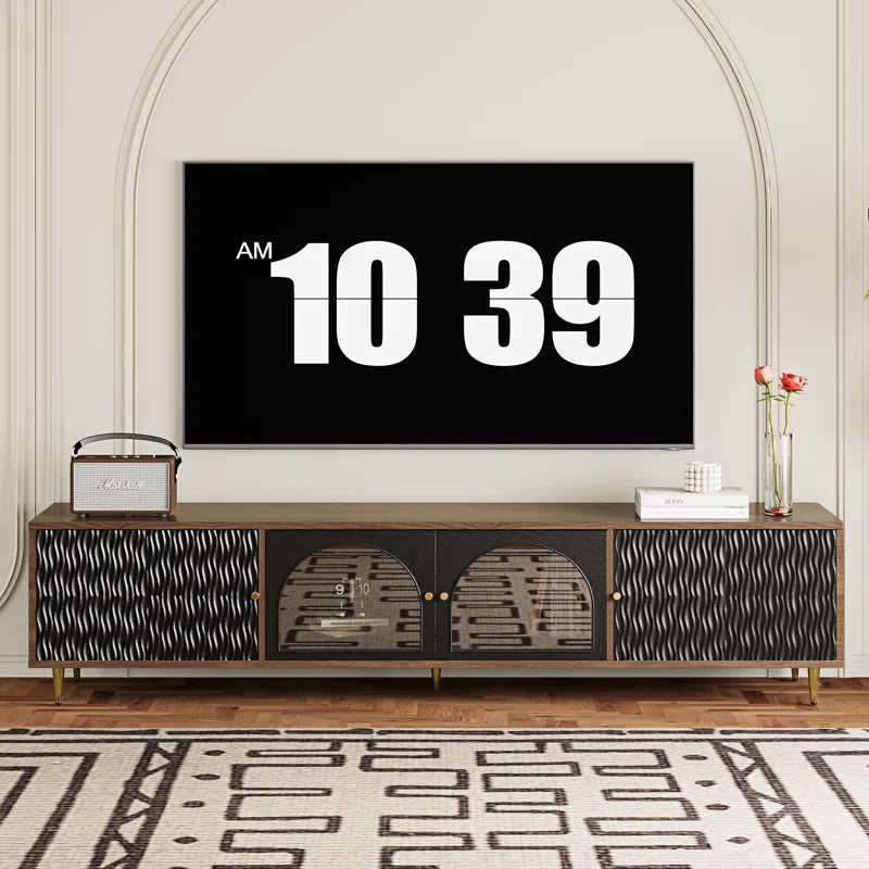 tv panel: 85" TV Console with Storage and Glass Doors
