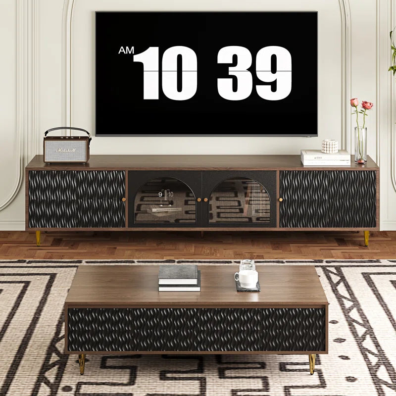 tv panel: 85" TV Console with Storage and Glass Doors