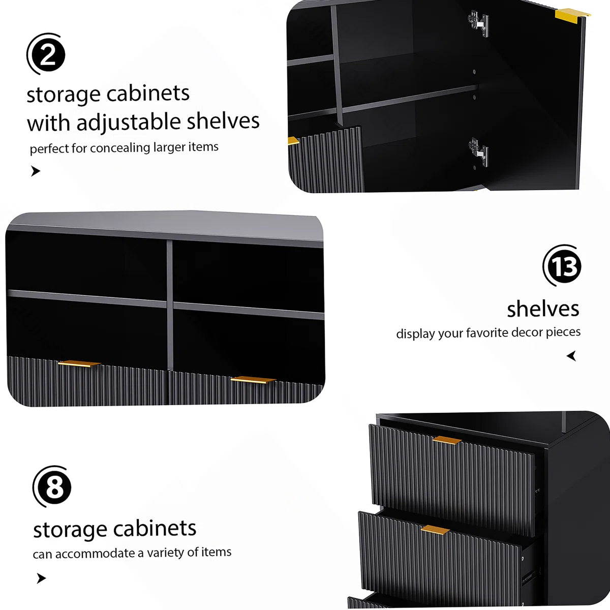 tv panel: Multi-Storage 4-Piece Media Center with Shelves, Cabinets, and Drawer Storage Compartments