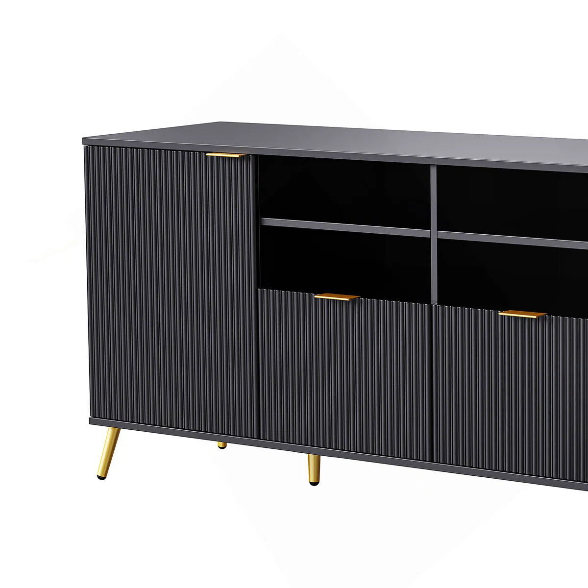 tv panel: Multi-Storage 4-Piece Media Center with Shelves, Cabinets, and Drawer Storage Compartments