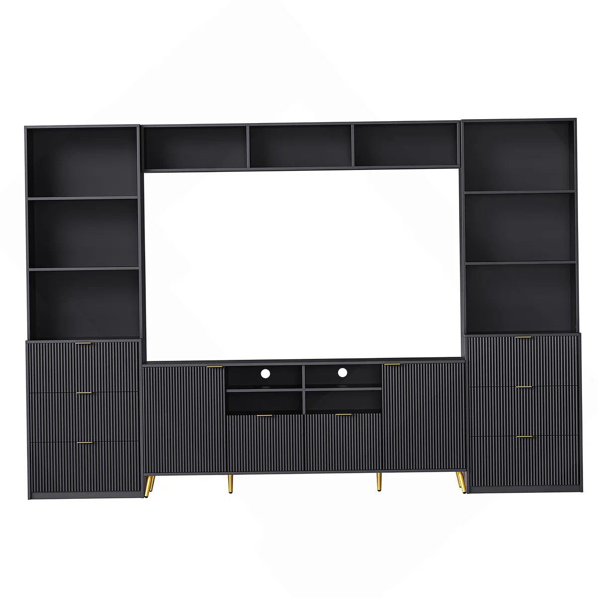 tv panel: Multi-Storage 4-Piece Media Center with Shelves, Cabinets, and Drawer Storage Compartments