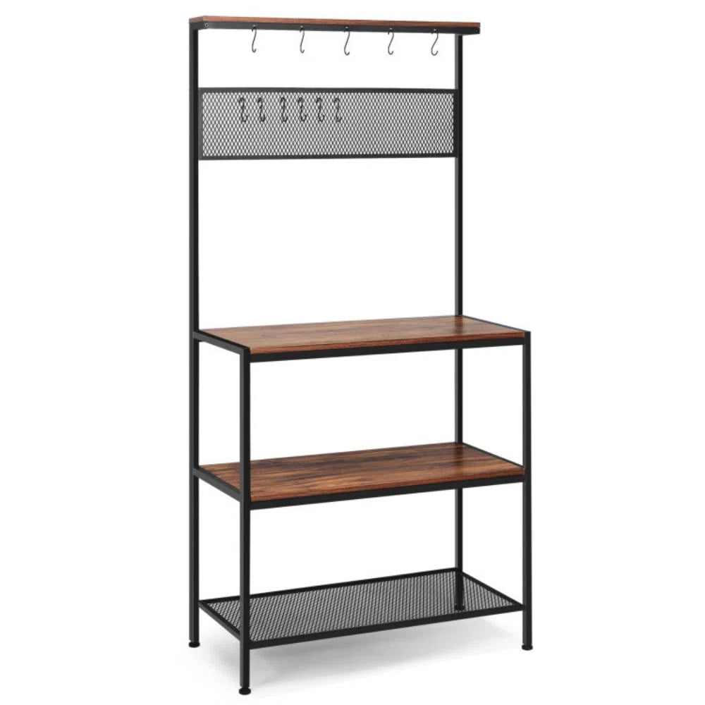 Kitchen Rack: 4-Tier Kitchen Rack Stand with Mesh Panel and Hooks