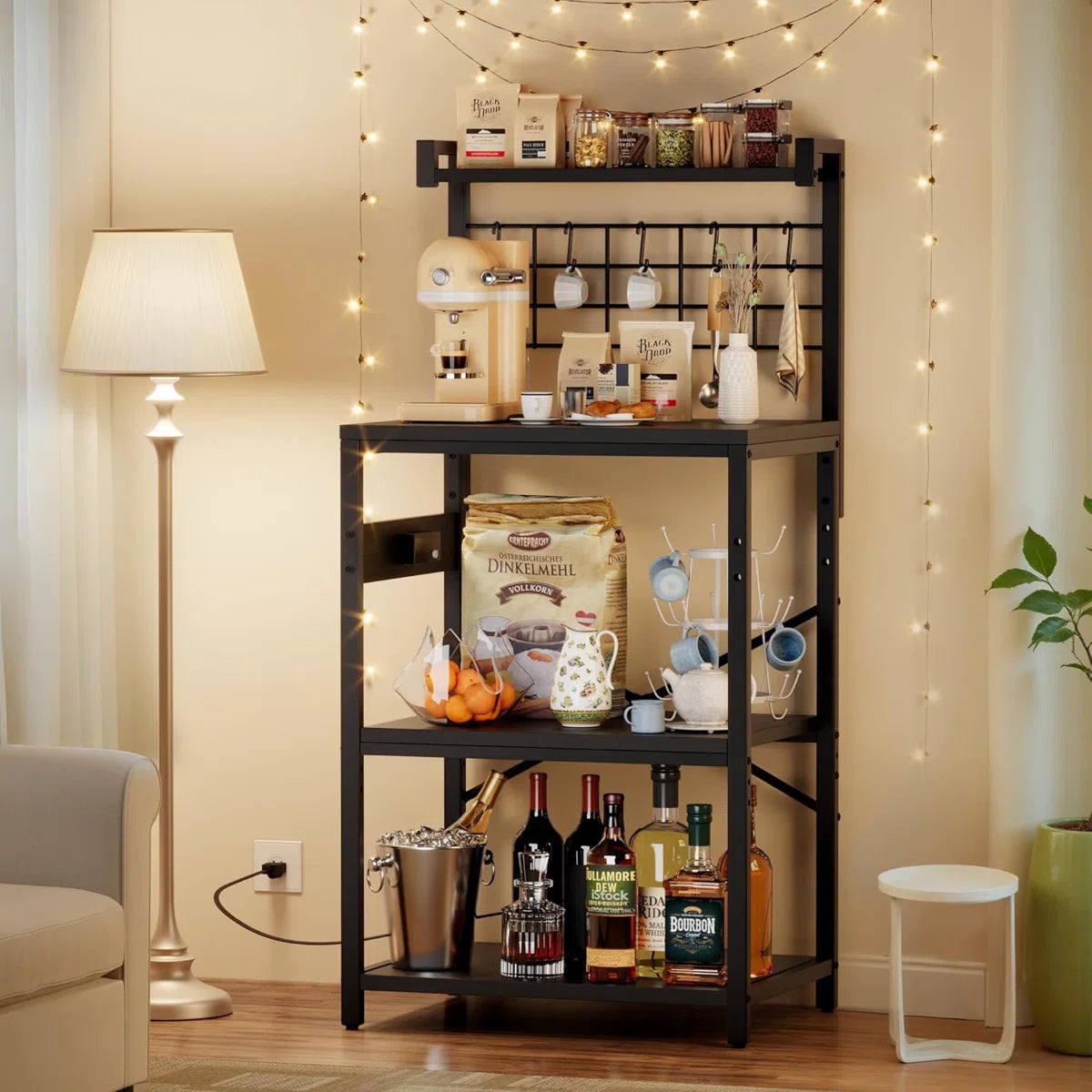 Kitchen Rack: 4-Tier Microwave Stand Heavy Duty Kitchen Baker’s Rack with Power Outlet