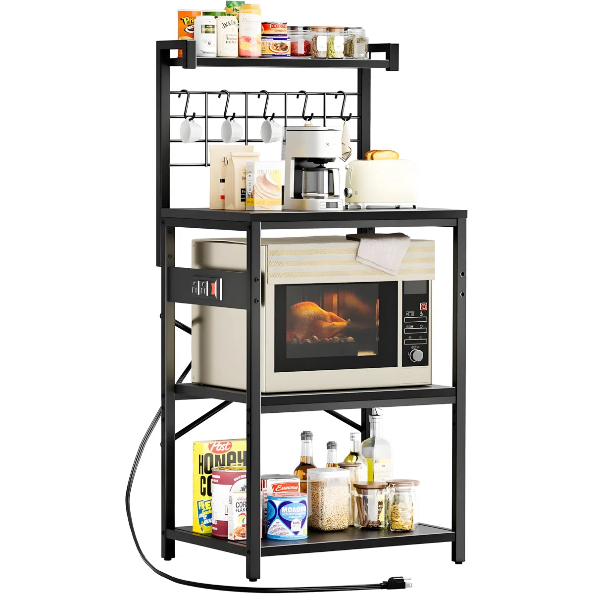 Kitchen Rack: 4-Tier Microwave Stand Heavy Duty Kitchen Baker’s Rack with Power Outlet