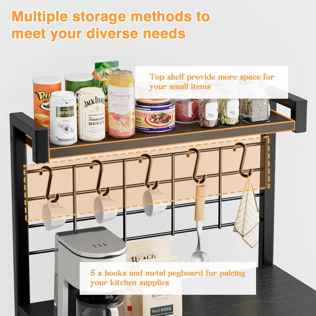 Kitchen Rack: 4-Tier Microwave Stand Heavy Duty Kitchen Baker’s Rack with Power Outlet