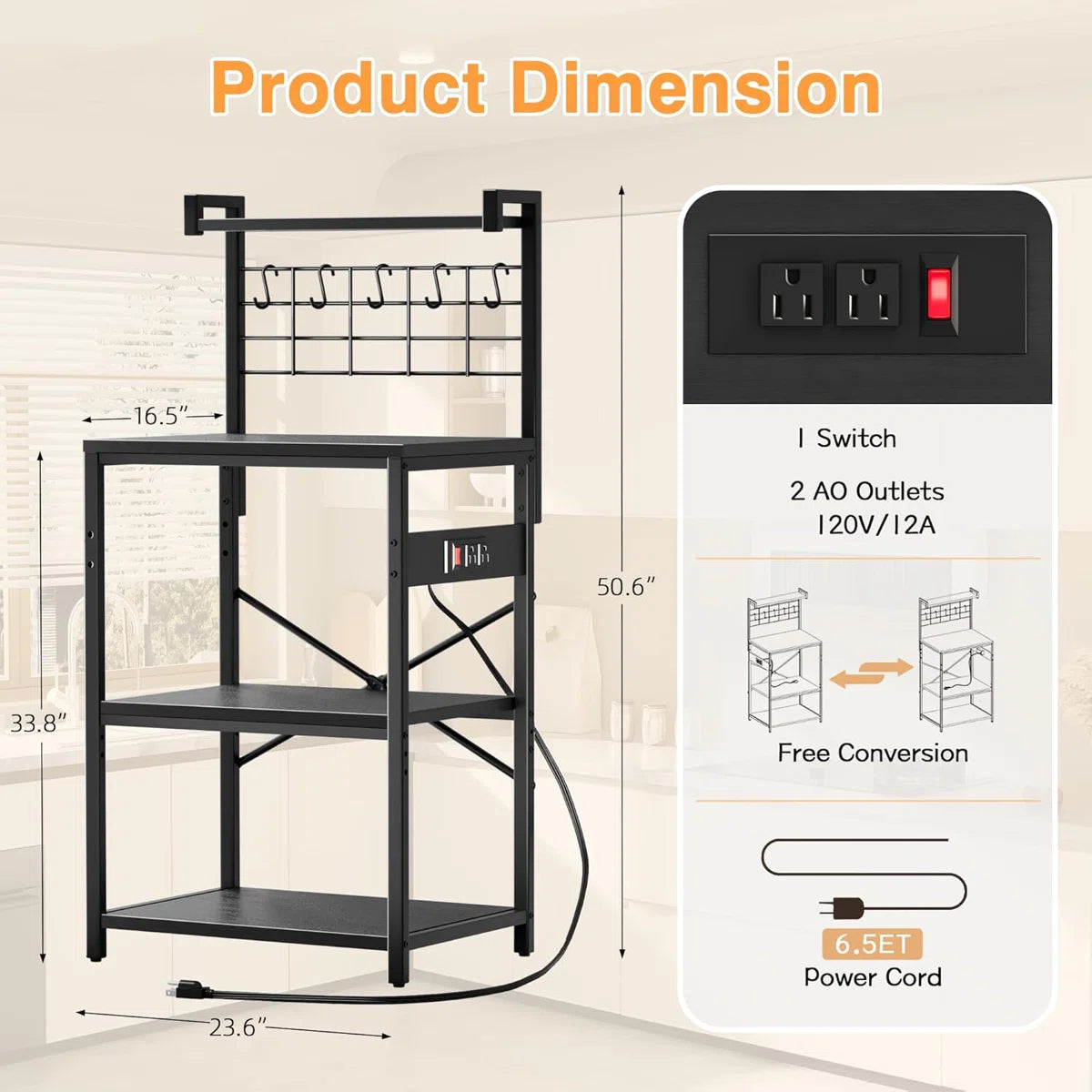 Kitchen Rack: 4-Tier Microwave Stand Heavy Duty Kitchen Baker’s Rack with Power Outlet